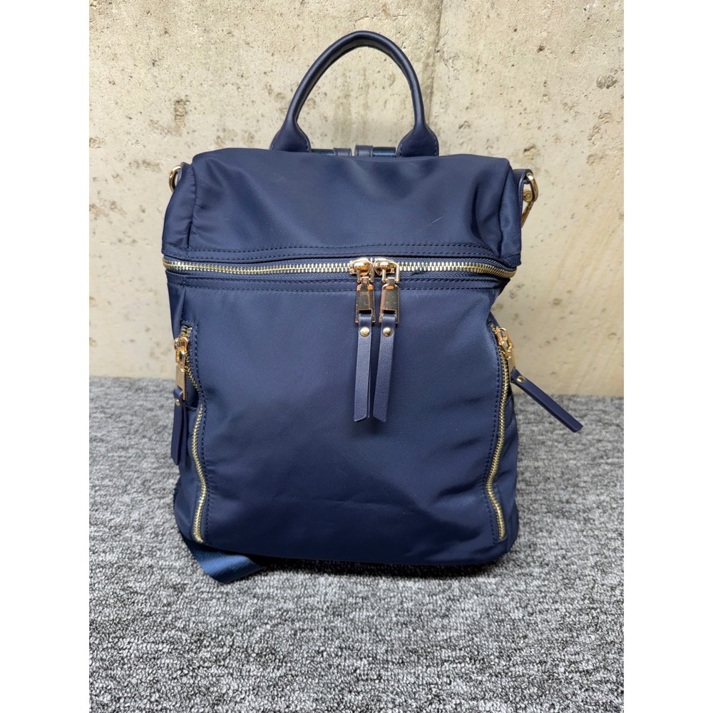 Miztique Navy Blue Nylon Backpack Gold Hardware Multi Pocket Travel Bag